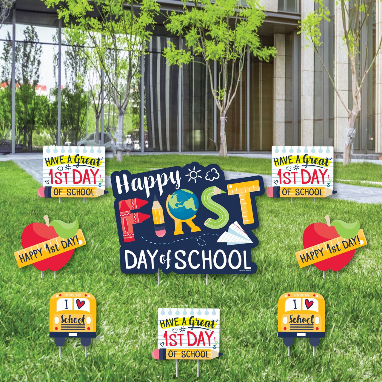 Big Dot of Happiness First Day of School - Yard Sign and Outdoor Lawn Decorations - Back To School Classroom Yard Signs - Set of 8